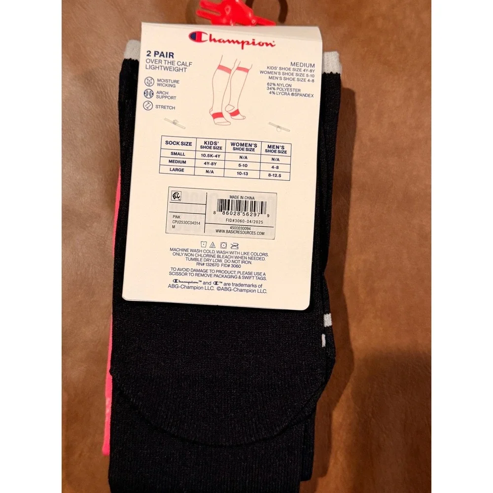 Champion Over the Calf Soccer Socks Medium Pink‎ Black Moisture Wicking
